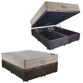 Cama Box Baú Casal Suede Bipartido + Colchão Ortobom Airtech Molas Ensacadas 138x188x65 Marrom