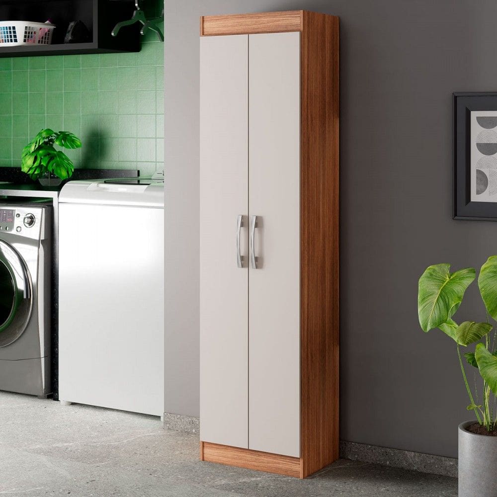 Armário Multiuso Assis 2 Portas Multiuso 4 Prateleiras Castanho/Off White - Pnr Móveis