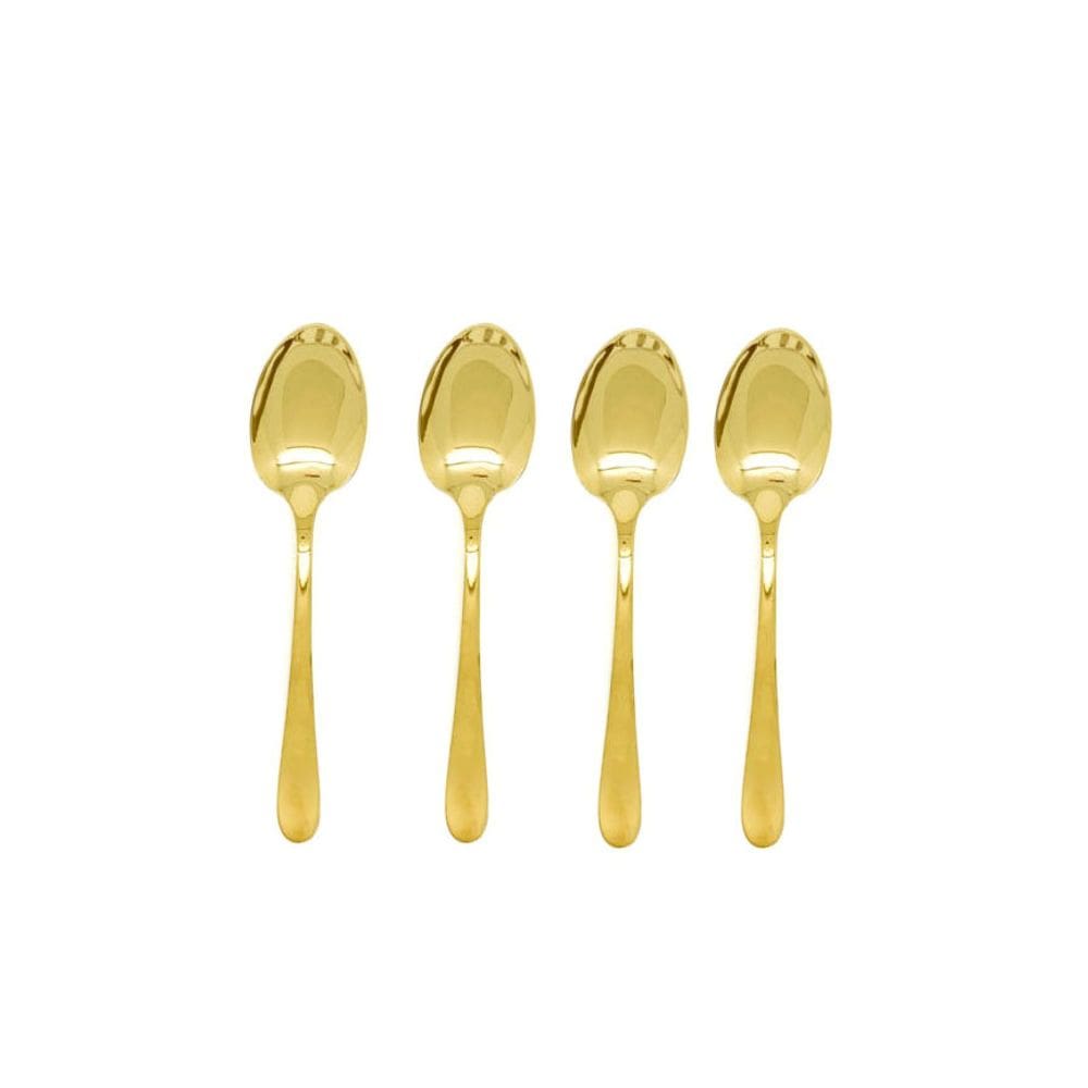Colher de Mesa Dourado Inox Talher Metal Inteiro Jogo 4un