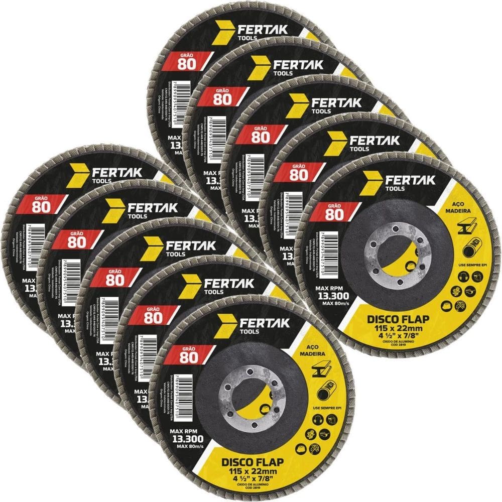 Disco Lixa Flap 115Mm Grão 80 Madeira Aço Desbaste 10 Un