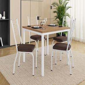 Conjunto para Cozinha 90cm X 90cm com 4 Cadeiras Branco/Madeira Imbuia/demolição