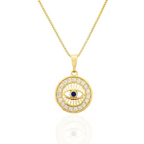 Colar Olho Grego Com Zircônias Cristais Banhado a Ouro
