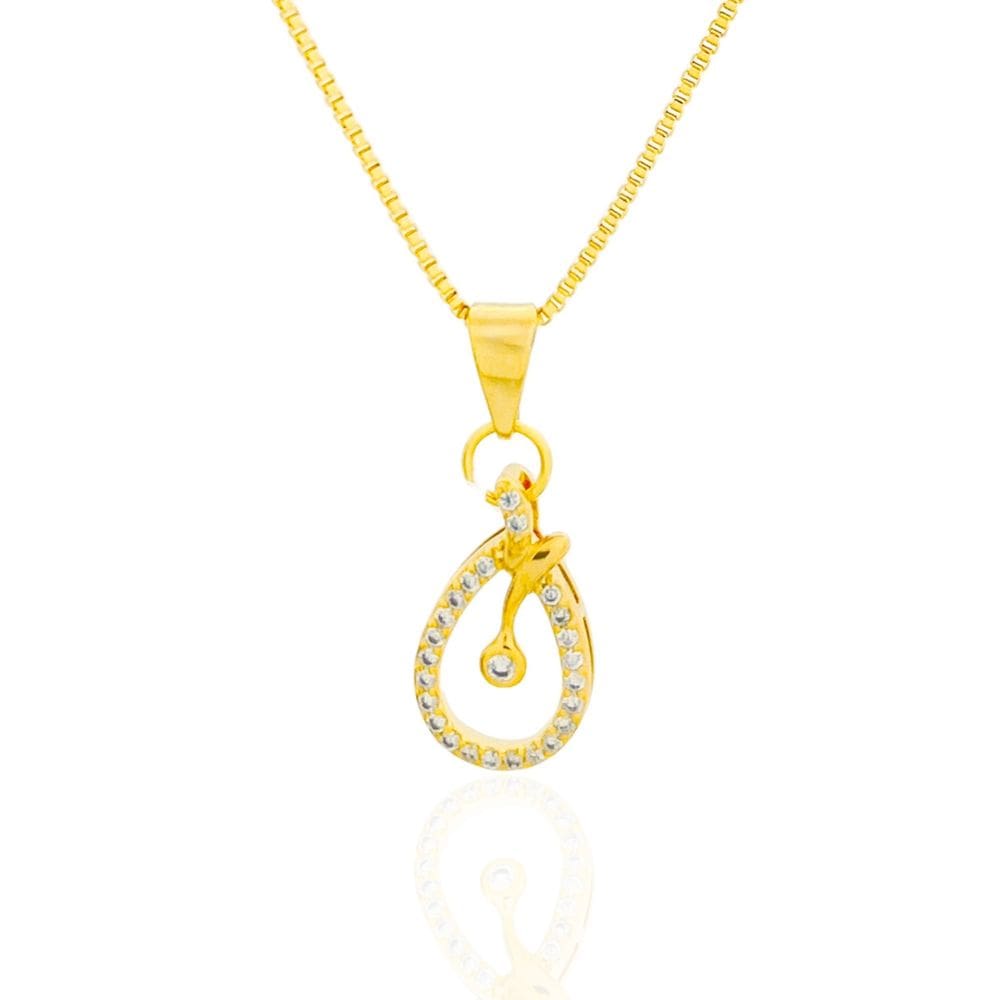 Colar Gota Vazada Com Zircônias Cristais Banhado a Ouro