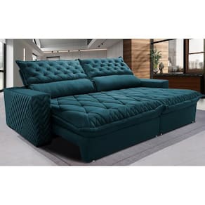 Sofá Retrátil E Reclinável 2,55m Molas Ensacadas Cama Inbox Spazus Com Bordado 3d Velusoft Petróleo