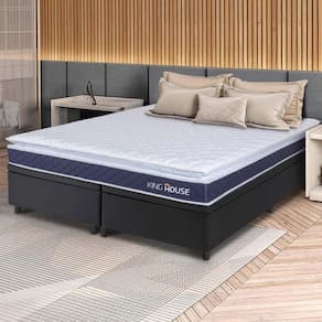 Conjunto Box Baú Preto Durban Azul Espuma D28 Queen 158x198x64 - King House