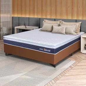Conjunto Box Marrom Durban Azul Espuma D28 Viúva 128x188x57 - King House