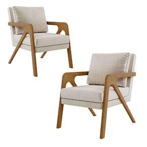 Kit 2 Poltrona Decorativa Moderna Sala Escritório França linho Bege