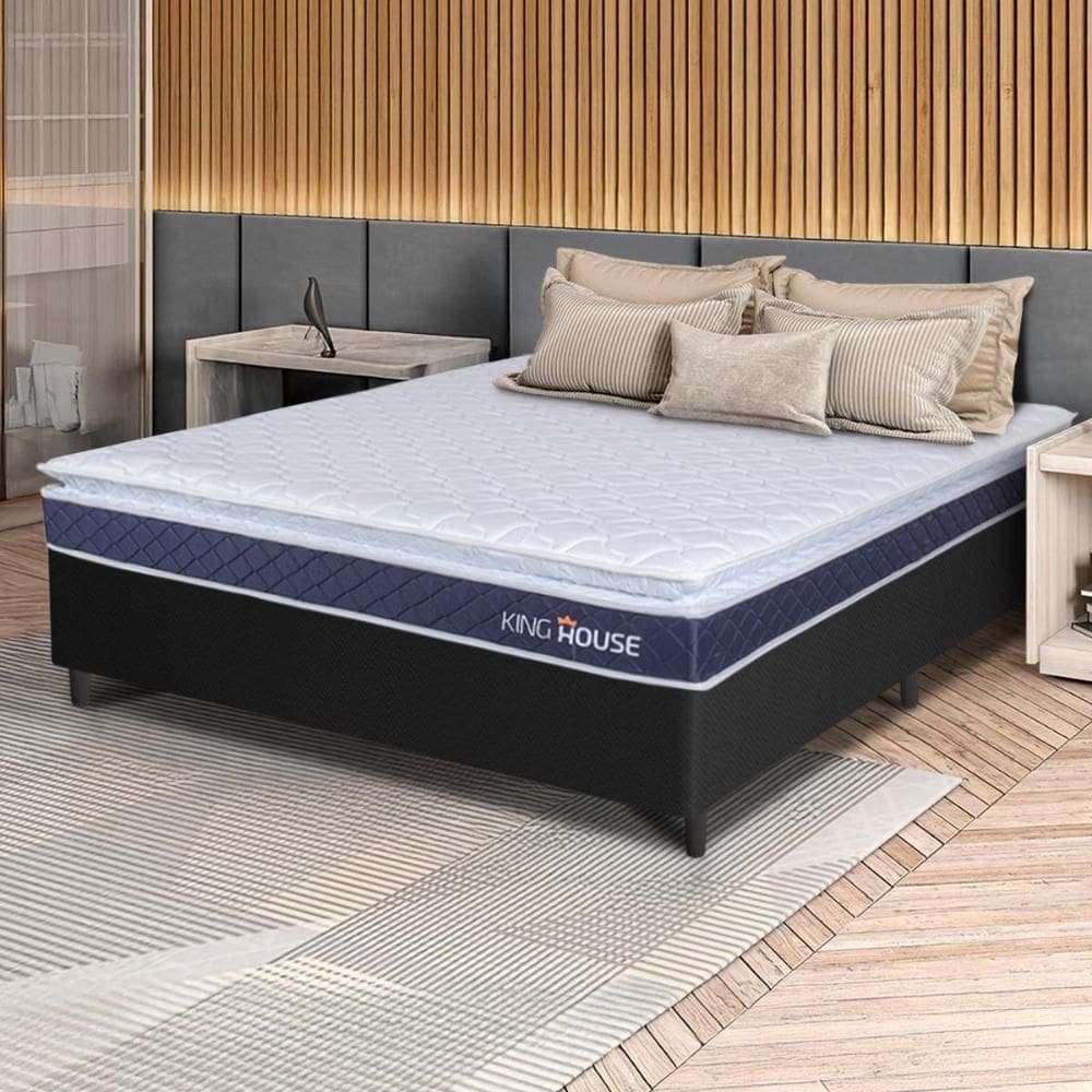 Conjunto Box Preto Durban Azul Espuma D28 Casal 138x188x57 - King House