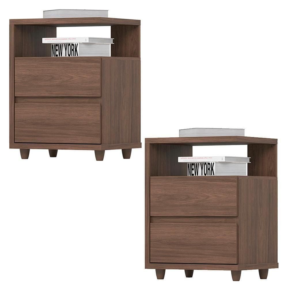 Kit 2 Mesas De Cabeceira 2 Gavetas 48 Cm Campeche Henn Castanho