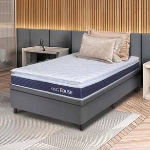 Conjunto Box Baú Cinza Durban Azul Espuma D28 Solteiro 96x203x64 - King House