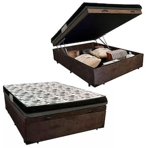 Cama Box Baú Casal Suede + Colchão Ortobom Iso Dupla Face 138x188x60 Cor:marrom