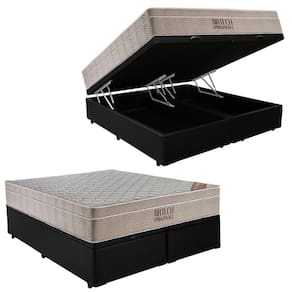 Cama Box Baú Casal Sintético Bipartido + Colchão Ortobom Airtech Molas Ensacadas 138x188x65 Preto