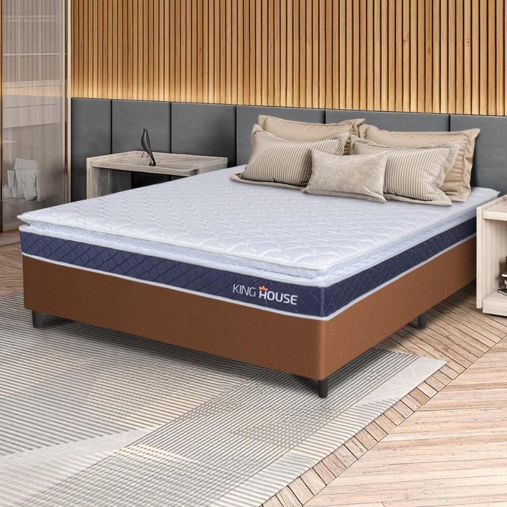 Conjunto Box Marrom Durban Azul Espuma D28 Casal 138x188x57 - King House