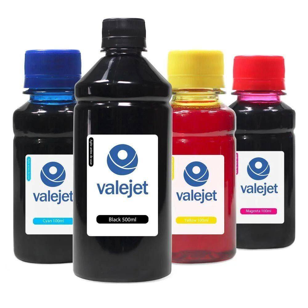 Kit 4 Tintas Epson T544 Ecotank Black 500ml Coloridas 100ml Valejet
