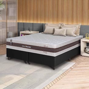 Conjunto Box Preto Mali Bege Molas Ensacadas King 193x203x70 - King House