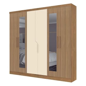 Guarda-roupas 6 Portas Com Espelhos Multimóveis Cr35121 Canelato Rústico 3d/ Off White