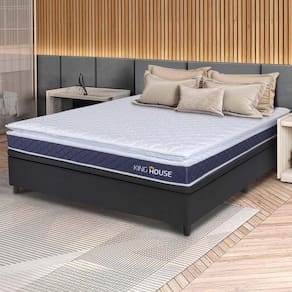 Conjunto Box Baú Preto Durban Azul Espuma D28 Casal 138x188x64 - King House