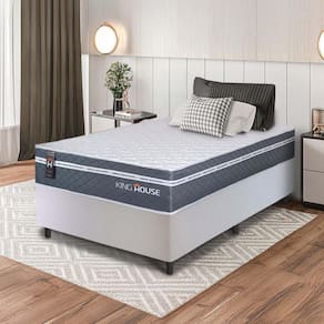 Conjunto Box Branco Cairo Cinza Molas Ensacadas Solteiro 96x203x64 - King House