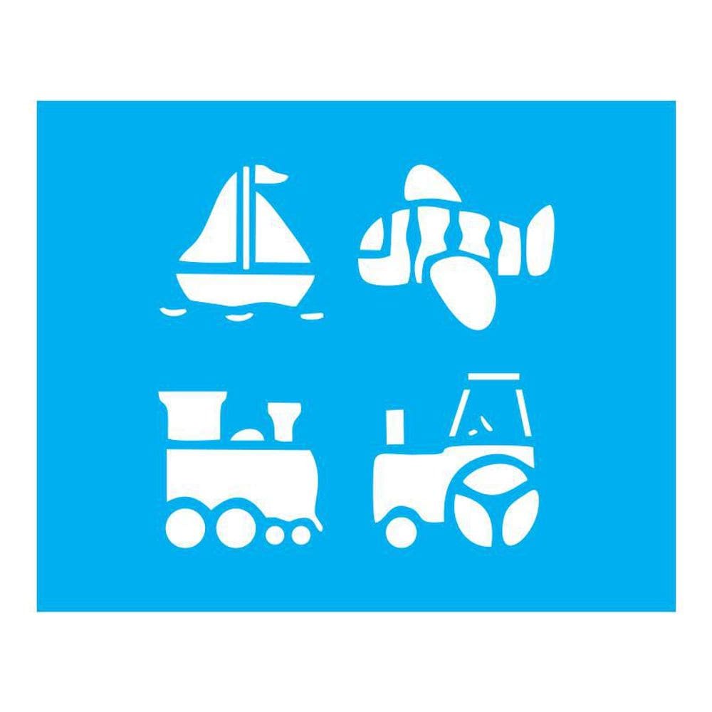 Stencil Tamako Barco Avião Trem Trator - 20X25 - Ref B567