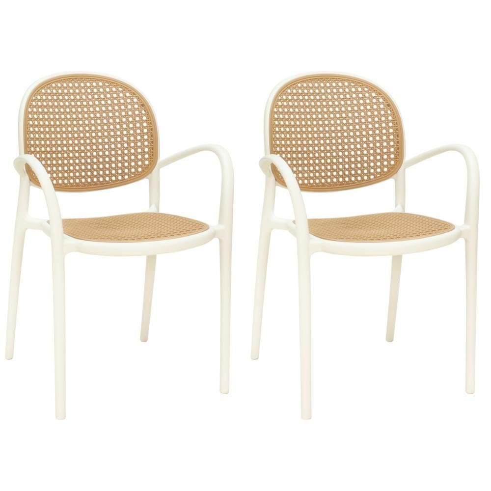 Kit 2 Cadeiras De Jantar Roma Com Braço Para Sala E Cozinha - Bege