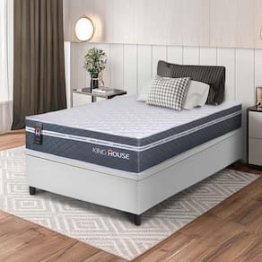 Conjunto Box Baú Branco Cairo Cinza Molas Ensacadas Solteiro 88x188x71 - King House