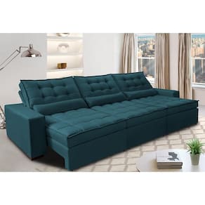 Sofá Retrátil E Reclinável Com Molas Ensacadas Cama Inbox Gold 3,52m Tecido Suede Velusoft Petróleo