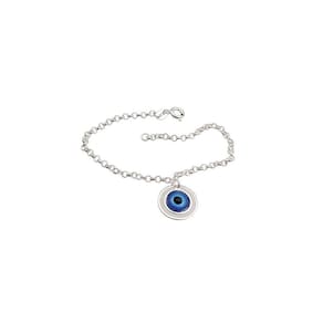 Pulseira Prata Elo Portugues Com Olho Grego 15Mm Resina