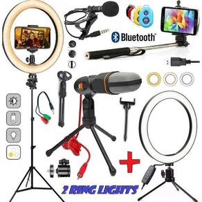 Kit Gravação Vídeo Tripé 2M Profissional Luz Led Ring Light