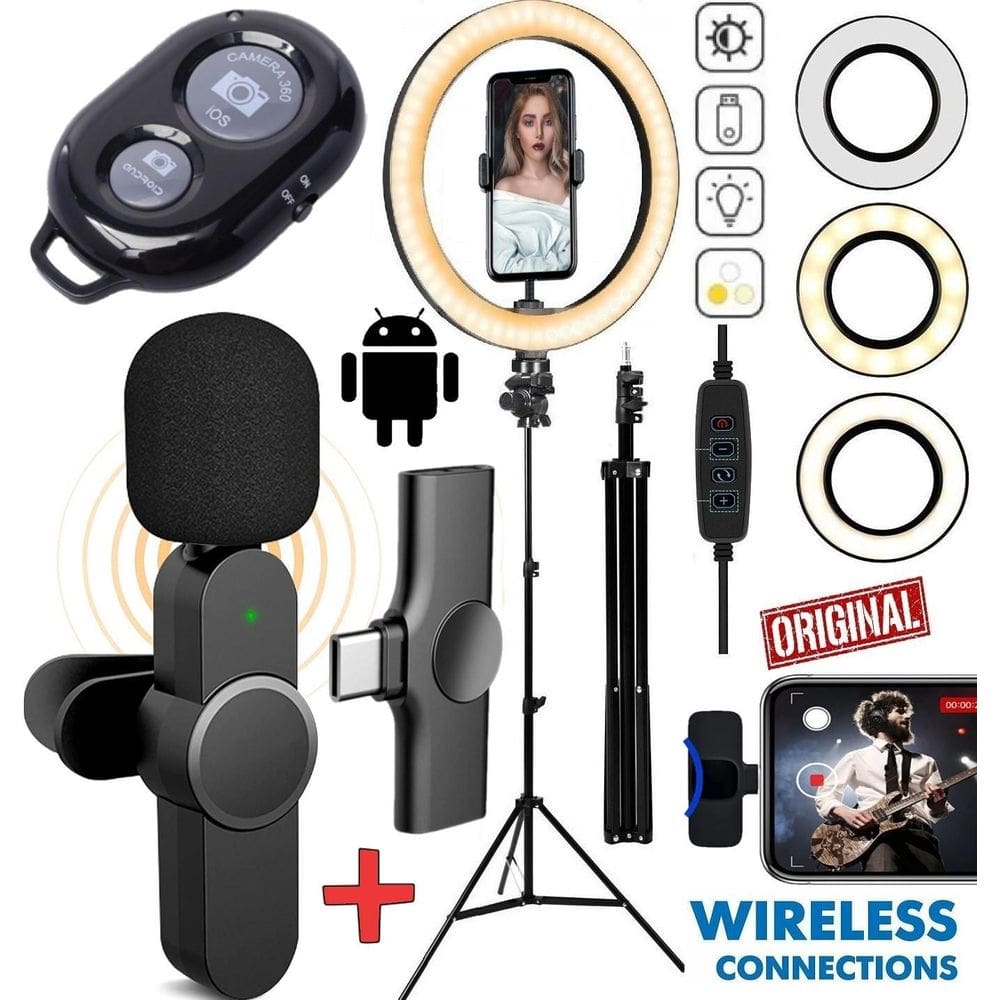 Kit Youtuber Tripé Microfone Sem Fio Celular Smartphone Usb