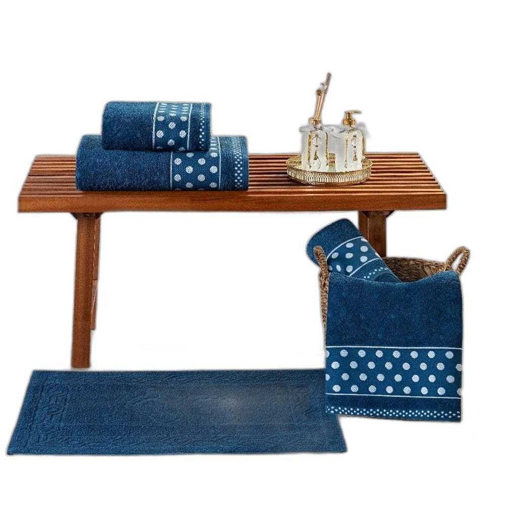 Toalhas de Banho Poá 5 Peças Algodão Azul