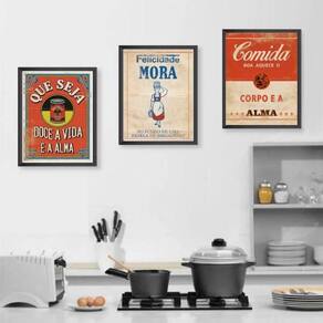 Kit 3 Quadros Cozinha Vintage 24X18Cm - Com Vidro