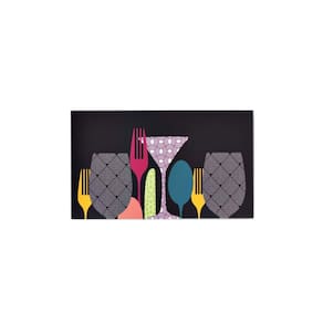 Tapete de Cozinha Antiderrapante Preto Taça Colorido 50x70cm