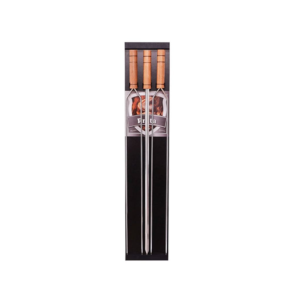 Espetos Duplo Simples Suporte Parede Preto Kit Churrasco 4pc