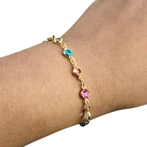 Pulseira Feminina Ouro Aço Inox Zirconias Social Dourada