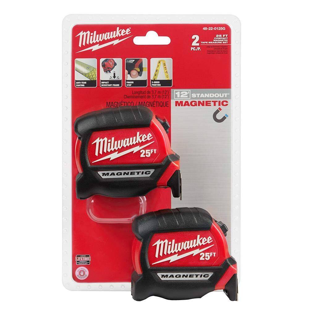 Fita métrica Milwaukee 48-22-0125G 7,6 m, pacote magnético com 2 unidades