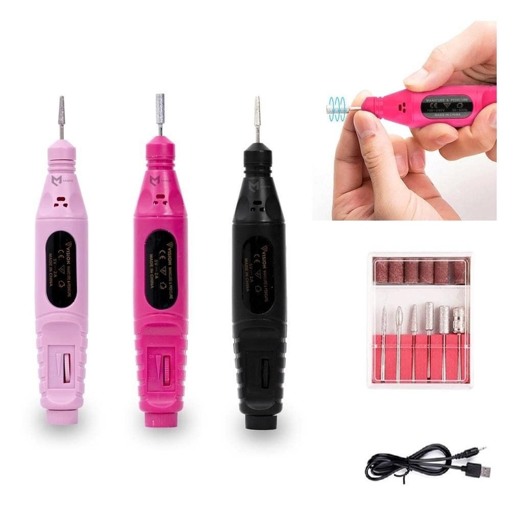 Lixadeira De Unha Eletrica Lixa Nail Design Unha De Gel Fibra De Vidro Kit Profissional 6 Brocas Bivolt