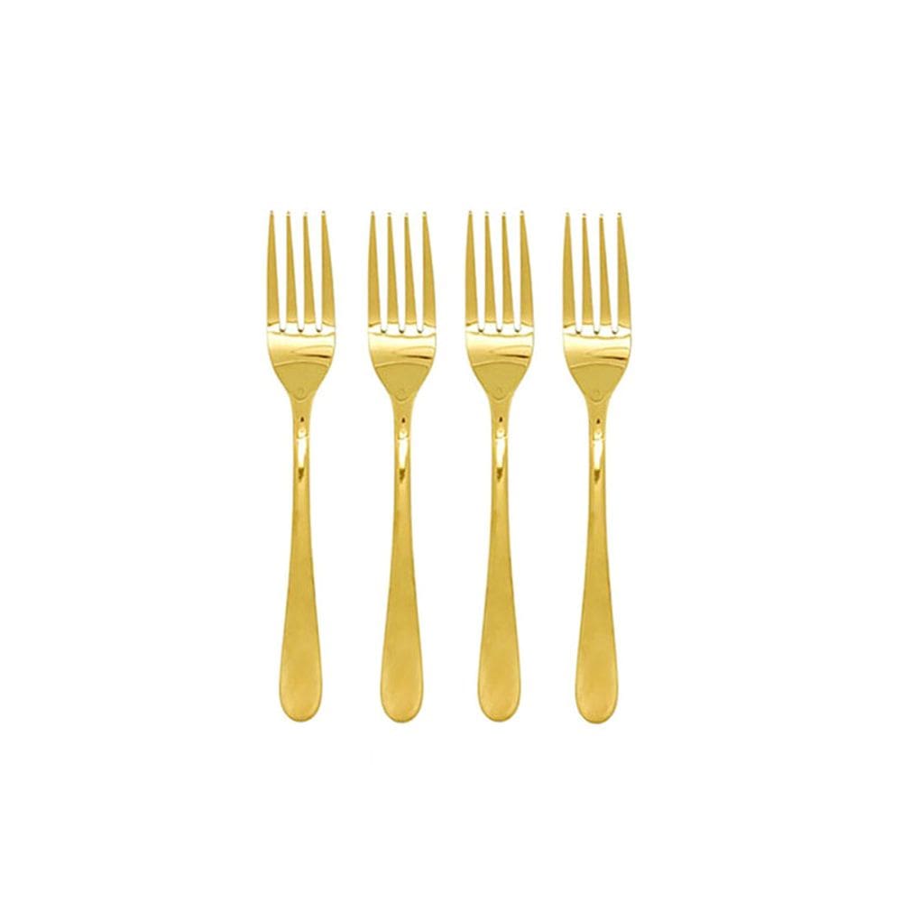 Garfo de Mesa Dourado Ouro Talher Metal Inteiriço Jogo 4un