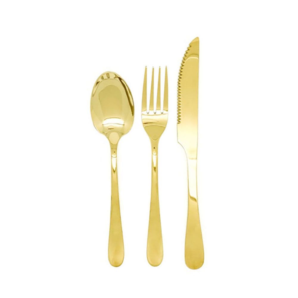 Talheres de Mesa Faqueiro Dourado Garfo Faca Colher Inox 36un