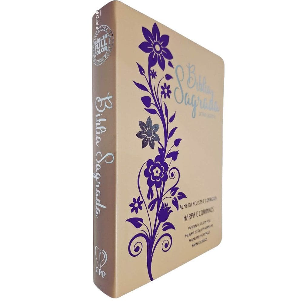 Bíblia Sagrada ARC FC Capa PU Luxo Flor Lilás e Rose PDA PJV PED MC Harpa Avivada e Corinhos Letra Gigante CPP
