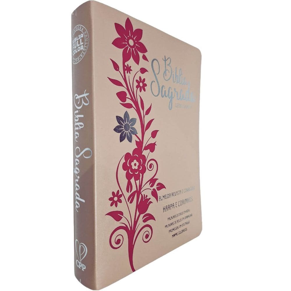 Bíblia Sagrada ARC FC Capa PU Luxo Flor Pink e Rose PDA PJV PED MC Harpa Avivada e Corinhos Letra Gigante CPP