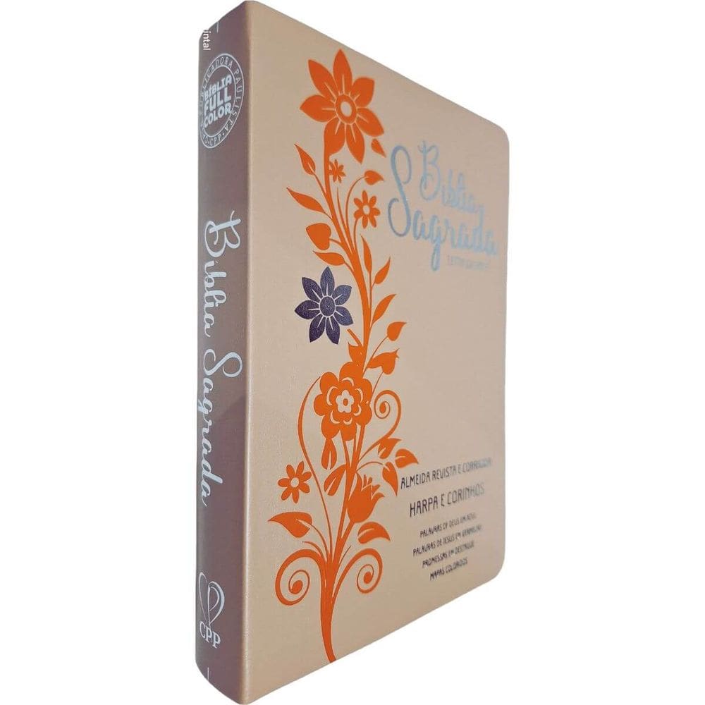 Bíblia Sagrada ARC FC Capa PU Luxo Flor Laranja e Rose PDA PJV PED MC Harpa Avivada e Corinhos Letra Gigante CPP