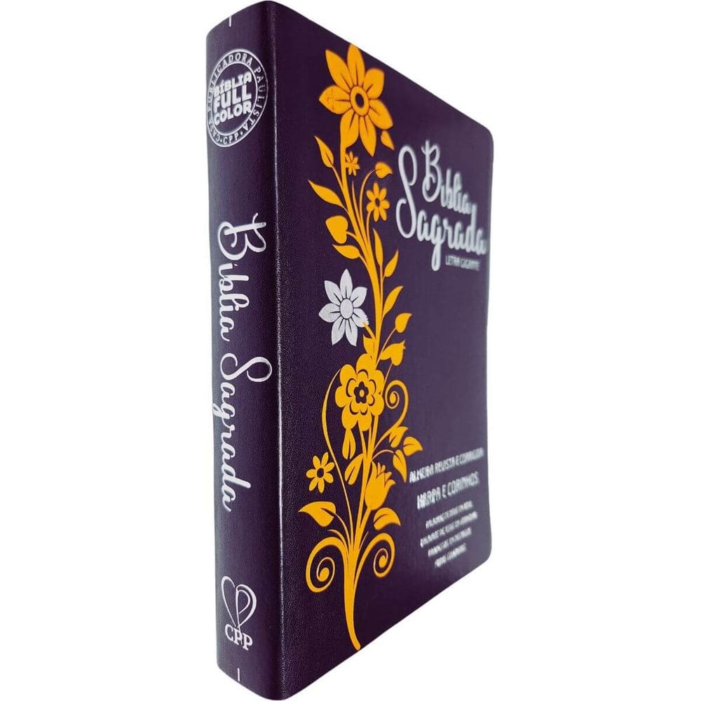 Bíblia Sagrada ARC FC Capa PU Luxo Flor Laranja e Preto PDA PJV PED MC Harpa Avivada e Corinhos Letra Gigante CPP
