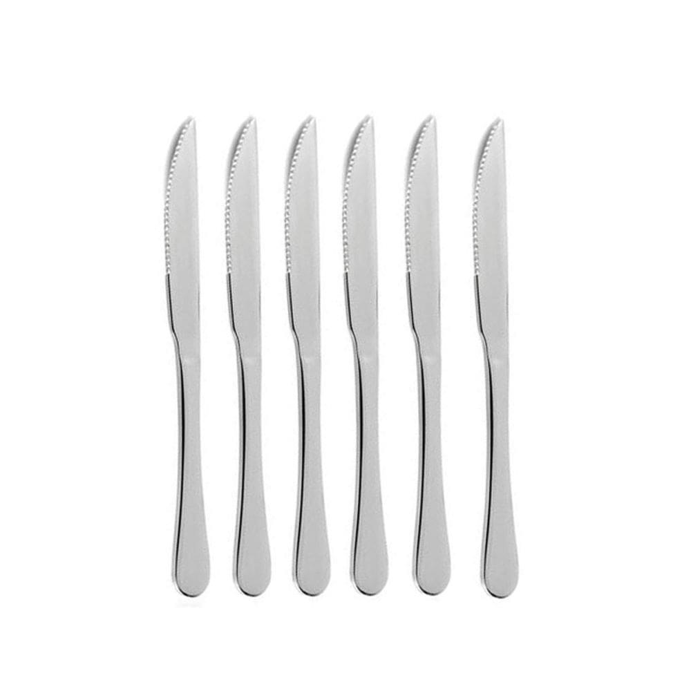 Faca de Mesa Churrasco Inox Resistente Serrilhada Elite 6un