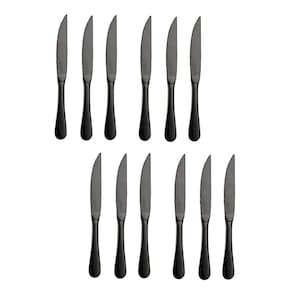 Faca de Mesa Preto Churrasco Inox Serrilhada Carne 12un