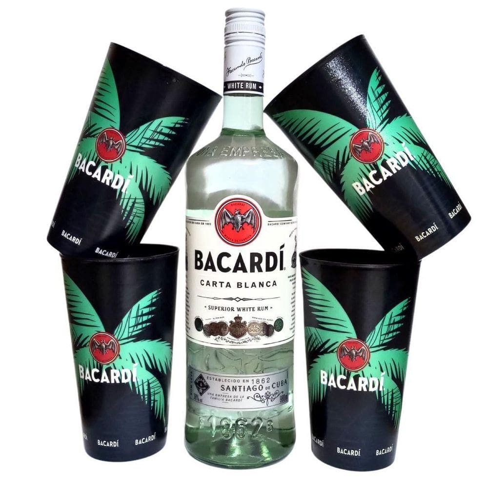 Kit Rum Bacardi Superior Carta Blanca 980ml + 4 Copos