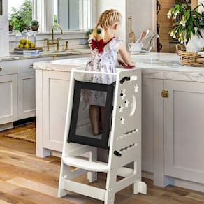 Banqueta infantil de bambu para cozinha TOETOL Kids 3 Heights