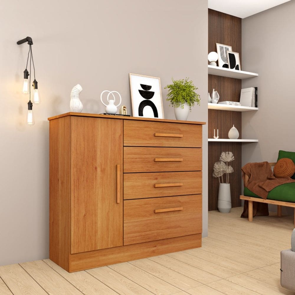 Cômoda para Quarto com Sapateira 4 Gavetas - Chicago-Cinamomo - Tcil Móveis