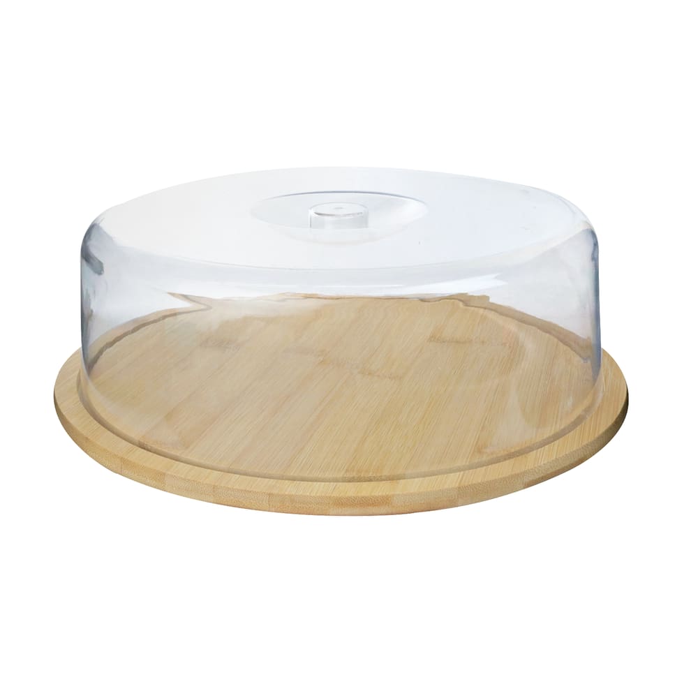 Conjunto Para Bolo De Bambu Com Tampa De Plástico 28Cm