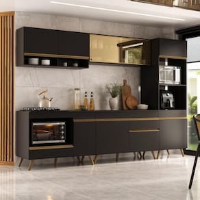 Cozinha Modulada Completa Compacta 287cm com Balcão para Cooktop Veneza Multimóveis MP2269