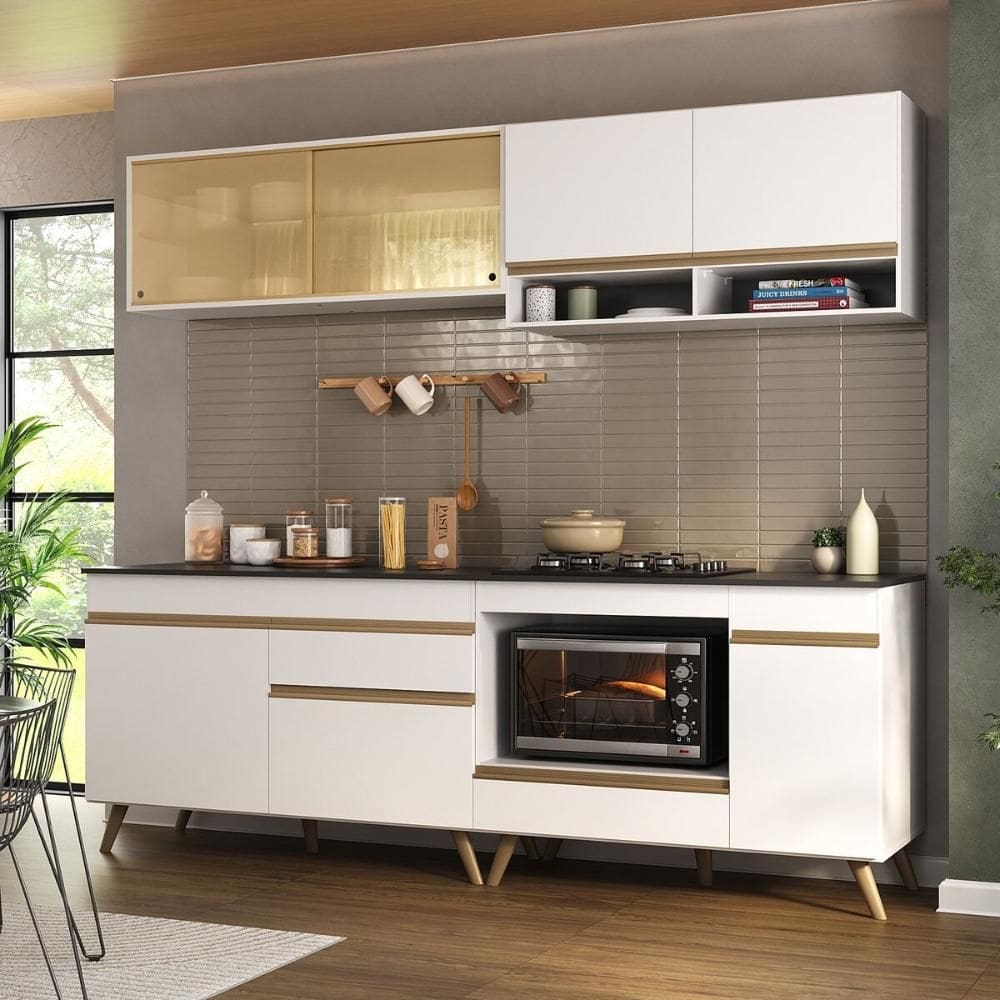 Armário de Cozinha Modulada Compacta 225cm com Balcão para Cooktop Veneza Multimóveis MP2263